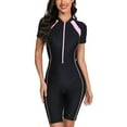 thumbnail image 1 of SWSMCLT Women's One Piece Zipper Rash Guard Swimsuit Swimming Scuba Rashguard Modest Swimwear Full Zip Up Short Sleeve Bathing Suit Beach Boyleg Shorts Padded Surfing Lap Pink 12, 1 of 5