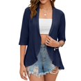 thumbnail image 1 of SWSMCLT Women's Open Front Cardigan Work Soft Fashion V Neck Top Casual Ruffle Cut Out Spring 3/4 Sleeve Slim Fit Cape Navy Medium, 1 of 5