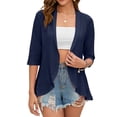 thumbnail image 1 of SWSMCLT Women's Open Front Cardigan Work Soft Fashion V Neck Top Casual Ruffle Cut Out Spring 3/4 Sleeve Slim Fit Cape Navy XX-Large, 1 of 5
