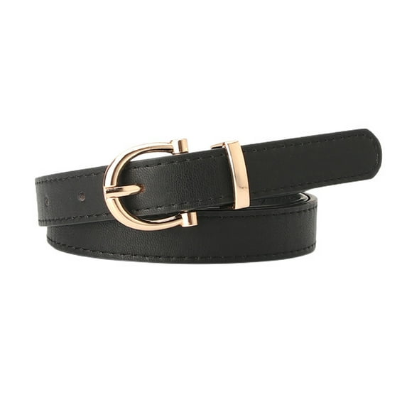 SWSMCLT Women's PU Belt Spring Metal Buckle Faux Leather Belt For Dress Winter Slimming Black One Size