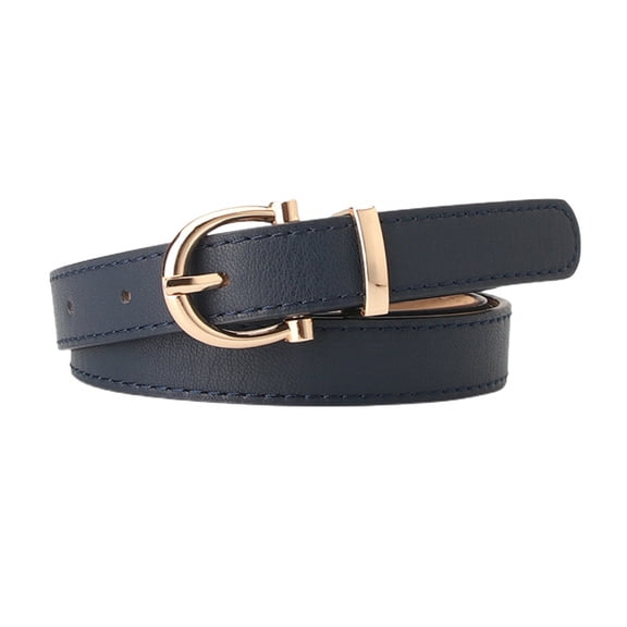 SWSMCLT Women's PU Belt Spring Metal Buckle Faux Leather Belt For Dress Winter Slimming Navy One Size