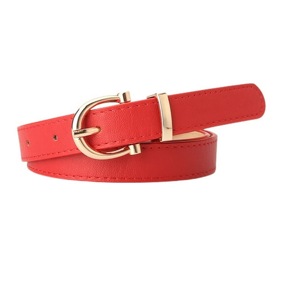 SWSMCLT Women's PU Belt Spring Metal Buckle Faux Leather Belt For Dress Winter Slimming Red One Size