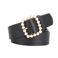thumbnail image 1 of SWSMCLT Women's PU Faux Leather Belt For Dress Square Fashion Belt Jeweled Pearl Decor Jewelry Skinny Black One Size Fits US Size S-L, 1 of 4