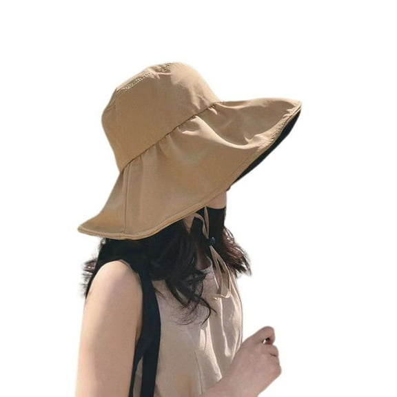 SWSMCLT Women's Packable Sun Hat Cotton UPF UV Protection Vacation Travel Floppy Hats Wide Brim Sun Cap Pool Beach Hat Foldable Summer Visor Camp Khaki One Size