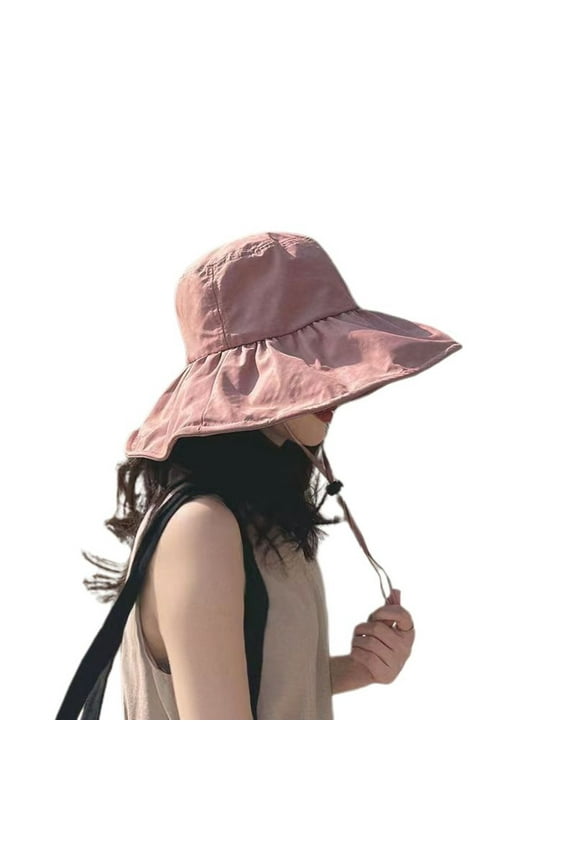 Women's Packable Sun Hat Cotton UPF UV Protection Vacation Travel Floppy Hats Wide Brim Sun Cap Pool Beach Hat Foldable Summer Visor Camp Pink One Size