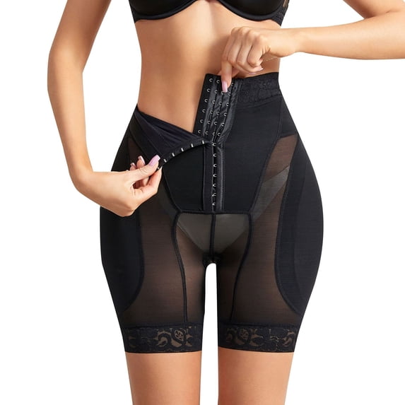SWSMCLT Women's Padded Shapewear Shorts Gala Hook Butt Lifter Firm Body Shaper Trainer Fitted Basic Above Knee Black 18