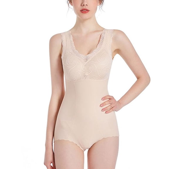 SWSMCLT Women's Padded Shapewear Tummy Control Body Shaper V Neck Firm Soft Spandex High Cut Summer Shaper Nude X-Large