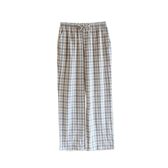 SWSMCLT Women's Pajama Bottoms Cotton Plaid Printed Lounge Pants Jammie Pants Classic Medium Waist Full Cotton Basic Sleeping Pocket Grey Large