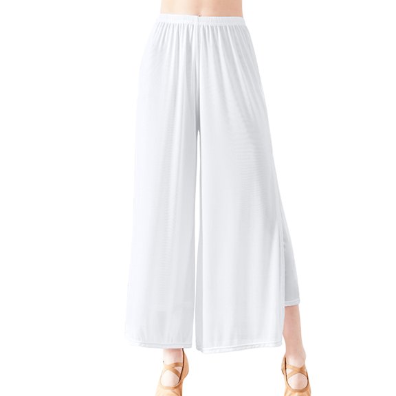 SWSMCLT Women's Palazzo Gaucho Flowy Pant Wide Leg Side Split Slit Lounge Pajama Bottoms Beach Elastic Waist Swing Solid Swing High Waisted Casual Summer Long Trousers White 4-6