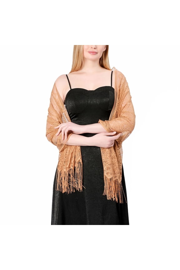 Women's Pashmina Gypsy Cape Scarves Lightweight Summer Fashion Soft Fall Scarf Long Lace Fringe Umber One Size