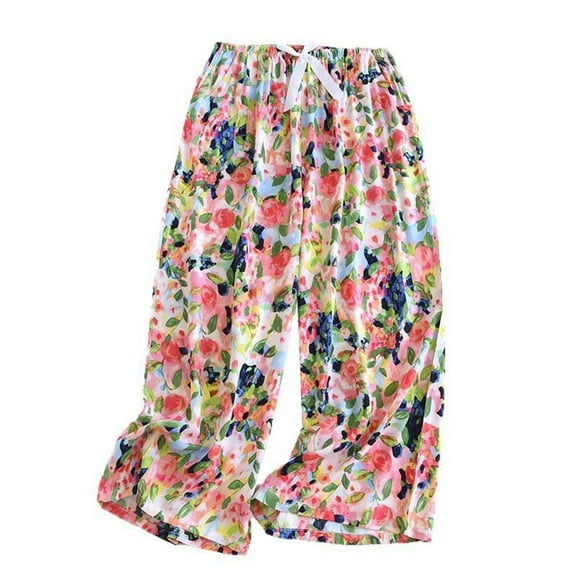 SWSMCLT Women's Pj Sleep Bottoms Pajama Capri Lounge Pants Chic Printed Sleeping Bottoms Cropped Cool Elastic Band Light Comfy Oversize Style2 Large