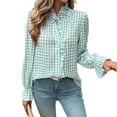 thumbnail image 1 of SWSMCLT Women's Plaid Button Up Shirt Cute V Neck Ruffle Top Fall 2024 Fashion Blouses Bishop Sleeve Shirts Long Sleeve Soft Casual Elegant Date Night Spring Light Green X-Large, 1 of 5