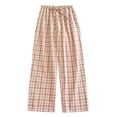 thumbnail image 1 of SWSMCLT Women's Plaid Pajama Bottoms Cotton Printed Lounge Pants Basic Classic Medium Waist Sleeping Sleep Pocket Coffee Medium, 1 of 2