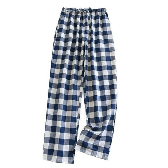 SWSMCLT Women's Plaid Pajamas Bottoms Printed Pj Sleep Pants Lightweight Soft Oversized Lounge Sleeping Navy Small