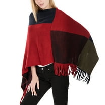SWSMCLT Women's Plaid Sweater Poncho Casual Wrap Tassel Fringe Crochet Knit Ponchos and Wraps Soft Winter Warm Blanket Shawl Pashmina Cape Sweater Red One Size
