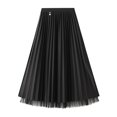 thumbnail image 1 of SWSMCLT Women's Pleated Calf Tea Length Long Skirt Tulle Tutu Midi Skirts Pleated 2 Layered Black One Size, 1 of 4