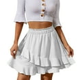 thumbnail image 1 of SWSMCLT Women's Pleated Short Skirt Cute Frilly Hem Tiered Mini Skirts Summer Textured High Waisted Casual Ruffle Fashion Elastic Waist Tulip White Small, 1 of 1