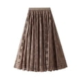 thumbnail image 1 of SWSMCLT Women's Pleated Skirt Lace Tulle Summer Mid Rise Skirt A Line Fitted Casual Elastic Waist Calf Length Khaki Small-Large, 1 of 4
