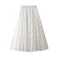 thumbnail image 1 of SWSMCLT Women's Pleated Skirt Lace Tulle Summer Mid Rise Skirt A Line Fitted Casual Elastic Waist Calf Length White Small-Large, 1 of 4