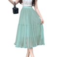 thumbnail image 1 of SWSMCLT Women's Pleated Tulle Skirt Calf Length Tulle Fall Spring Flowy Skirt A Line Summer Layered Elegant Green Small-Large, 1 of 4