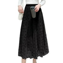 SWSMCLT Women's Pleated Tulle Skirt Layered Skirt Fitted Casual Summer Elastic High Waist Mesh Calf Length Black One Size