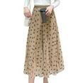 thumbnail image 1 of SWSMCLT Women's Pleated Tulle Skirt Layered Skirt Fitted Casual Summer Elastic High Waist Mesh Calf Length Khaki One Size, 1 of 4