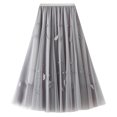 thumbnail image 1 of SWSMCLT Women's Pleated Tulle Skirt Soft Chiffon Mesh Feather Beaded High Waisted Elastic Waist Calf Length Fall Flowy Swing Layered Overlay Long Tutu Skirts Spring Summer A-Line Grey One Size, 1 of 5