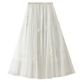 thumbnail image 1 of SWSMCLT Women's Pleated Tulle Skirt Soft Chiffon Mesh Feather Beaded High Waisted Elastic Waist Calf Length Fall Flowy Swing Layered Overlay Long Tutu Skirts Spring Summer A-Line White One Size, 1 of 5