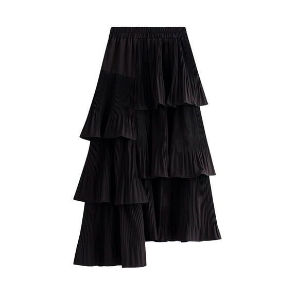 SWSMCLT Women's Pleated Tutu Skirt Ruffle Fashion Chiffon Skirt Bubble Skirt Cute Summer Casual Elastic Waist Black Small-X-Large