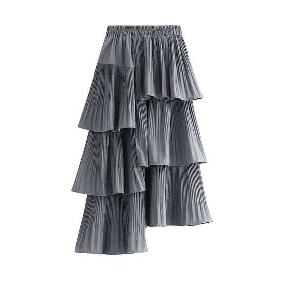 SWSMCLT Women's Pleated Tutu Skirt Ruffle Fashion Chiffon Skirt Bubble Skirt Cute Summer Casual Elastic Waist Grey Small-X-Large