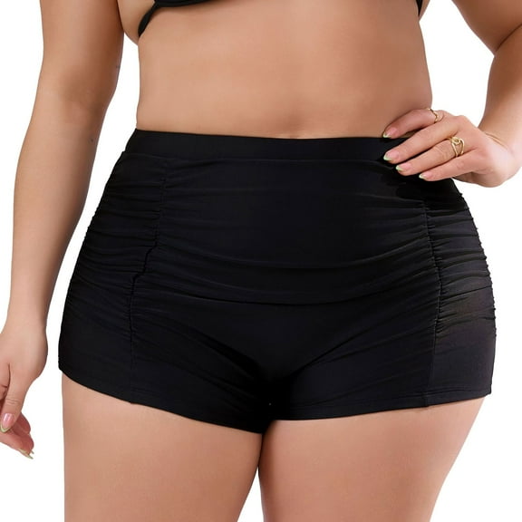 SWSMCLT Women's Plus Size Bathing Suit Boyshort Beach Mid Thigh Swimwear Swim Shorts Summer Mid Rise Swimming Black Large