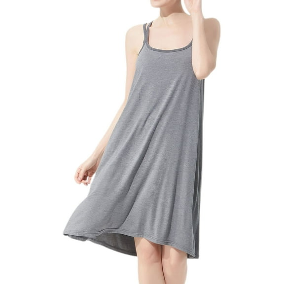 SWSMCLT Women's Plus Size Cotton Nightgown Soft StretchKnee Length Backless Strappy Flowy Summer Sleepwear Scoop Neck Comfy Sleeveless Midi Sleep Dress Grey 3X-Large
