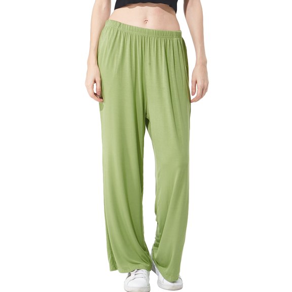 SWSMCLT Women's Plus Size Pajama Pant Stretch Lounge Comfy Soft Wide Leg Casual Lightweight Loose Fit Elastic Waist Ankle-Length Cotton Pj Bottoms Palazzo Green1 XX-Large
