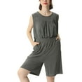 thumbnail image 1 of SWSMCLT Women's Plus Size Pajama Set Bunched Sleeveless Lounge Cool Elastic 2 Piece Shorts Crew Neck Cotton Nightwear Grey X-Large, 1 of 5
