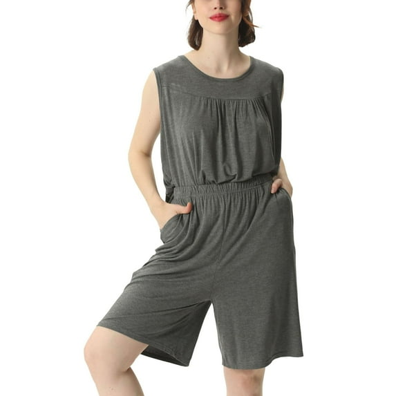 SWSMCLT Women's Plus Size Pajama Set Bunched Sleeveless Lounge Cool Elastic 2 Piece Shorts Crew Neck Cotton Nightwear Grey X-Large