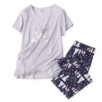 SWSMCLT Women's Plus Size Pajama Set Capri Pant Sleepwear Thin Short Sleeve Pj Set Christmas Pjs Cotton Halloween Summer Patterned2 Small