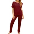 thumbnail image 1 of SWSMCLT Women's Plus Size Pajama Set Cotton Short Sleeve Oversized Loose Fit Summer Pjs Long Pants Lounge Set Comfy Solid Bateau Neck Thin Spring Red Medium, 1 of 1