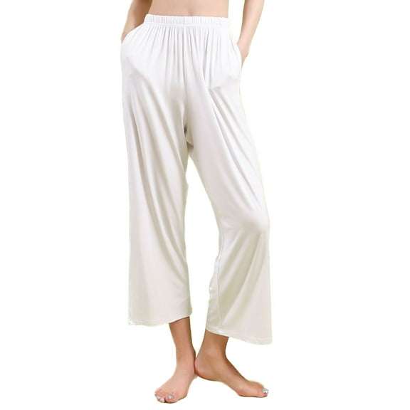 SWSMCLT Women's Plus Size Pajamas Pant Casual Loose Fit Trousers Wide Leg Pjs Soft Lounge Spandex Summer Pull On White 3X-Large
