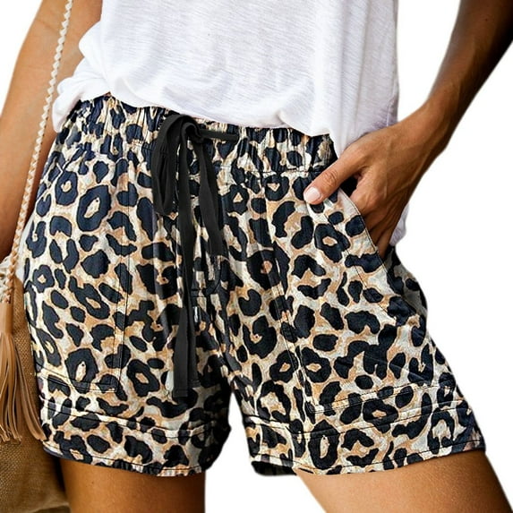 SWSMCLT Women's Plus Size Shorts Cotton Fashion Thin Soft Shorts Casual Shorts Boyshorts Mid Rise Summer Casual Leopard Medium