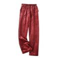 thumbnail image 1 of SWSMCLT Women's Plush Pajama Pants Soft Fuzzy Fleece Pockets Fleece Lounge Pants Pajama Bottoms Cute Thick Straight Leg Cozy Warm Sleepwear Burgundy Large, 1 of 1