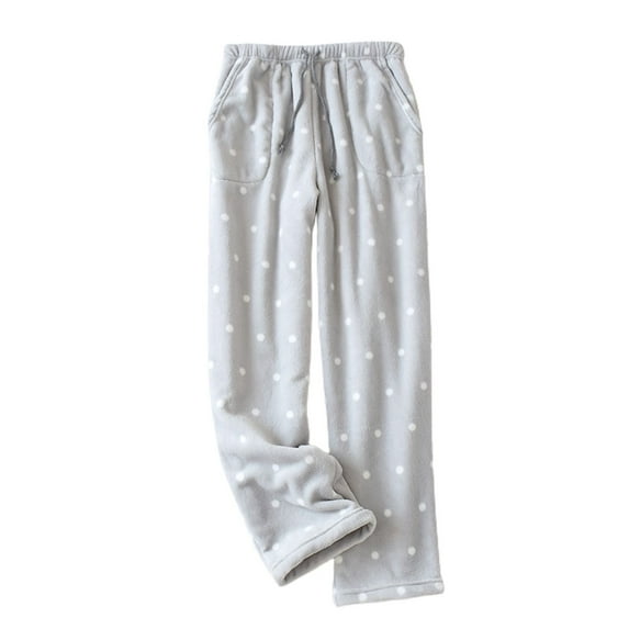 SWSMCLT Women's Plush Pajama Pants Soft Fuzzy Fleece Pockets Fleece Lounge Pants Pajama Bottoms Cute Thick Straight Leg Cozy Warm Sleepwear Grey White Medium