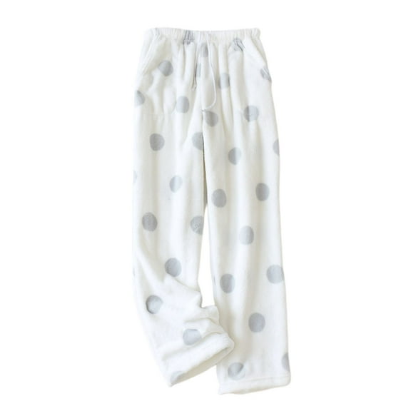 SWSMCLT Women's Plush Pajama Pants Soft Fuzzy Fleece Pockets Fleece Lounge Pants Pajama Bottoms Cute Thick Straight Leg Cozy Warm Sleepwear White Grey Large
