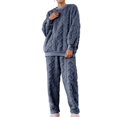thumbnail image 1 of SWSMCLT Women's Plush Pajama Set Winter Warm Soft 2 Piece Fuzzy FleeceLong Sleeve Shirt Pants Pjs Cute Fluffy Loungewear Solid Cozy Oversized Baggy Pullover Lounge Set Pockets Blue XX-Large, 1 of 2