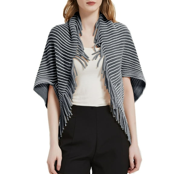 SWSMCLT Women's Poncho Cape Thick Winter Fringe Knit Bolero Shrug Sweater Crop Tops Fashion Half Sleeve Capelet Black One Size