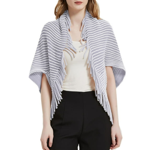 SWSMCLT Women's Poncho Cape Thick Winter Fringe Knit Bolero Shrug Sweater Crop Tops Fashion Half Sleeve Capelet Grey One Size