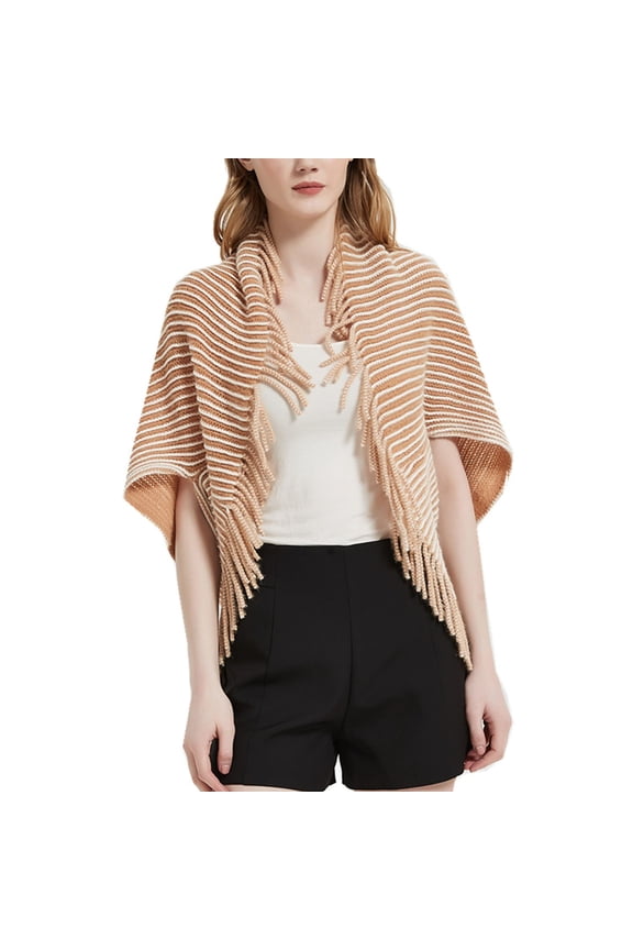 Women's Poncho Cape Thick Winter Fringe Knit Bolero Shrug Sweater Crop Tops Fashion Half Sleeve Capelet Umber One Size