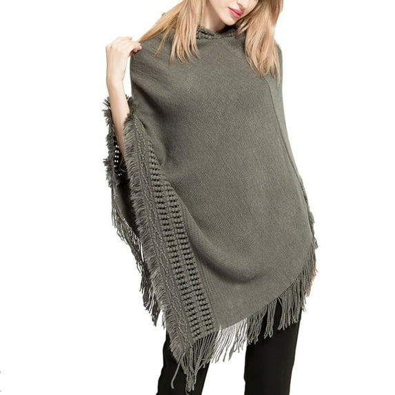 SWSMCLT Women's Poncho Sweater Ponchos and Wraps Soft Knit Winter Warm Blanket Wrap Shawl Pashmina Hooded Cape Casual Fringe Crochet Grey One Size