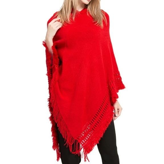 SWSMCLT Women's Poncho Sweater Ponchos and Wraps Soft Knit Winter Warm Blanket Wrap Shawl Pashmina Hooded Cape Casual Fringe Crochet Red One Size