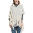thumbnail image 1 of SWSMCLT Women's Poncho Sweater Soft Ladies High Low Hooded Cape Batwing Sleeve Knit Top Crochet Wrap & Shawl Thermal Fringe Cozy Long Mexican Blanket Hoodie Beige One Size, 1 of 4