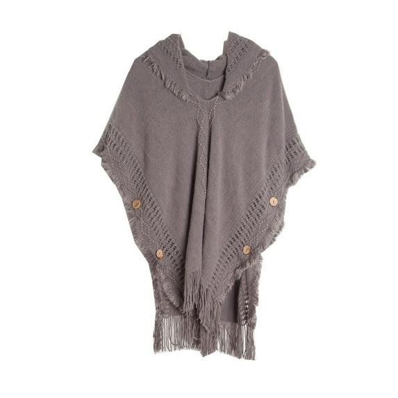 SWSMCLT Women's Poncho Sweater Soft Ladies High Low Hooded Cape Batwing Sleeve Knit Top Crochet Wrap & Shawl Thermal Fringe Cozy Long Mexican Blanket Hoodie Grey One Size